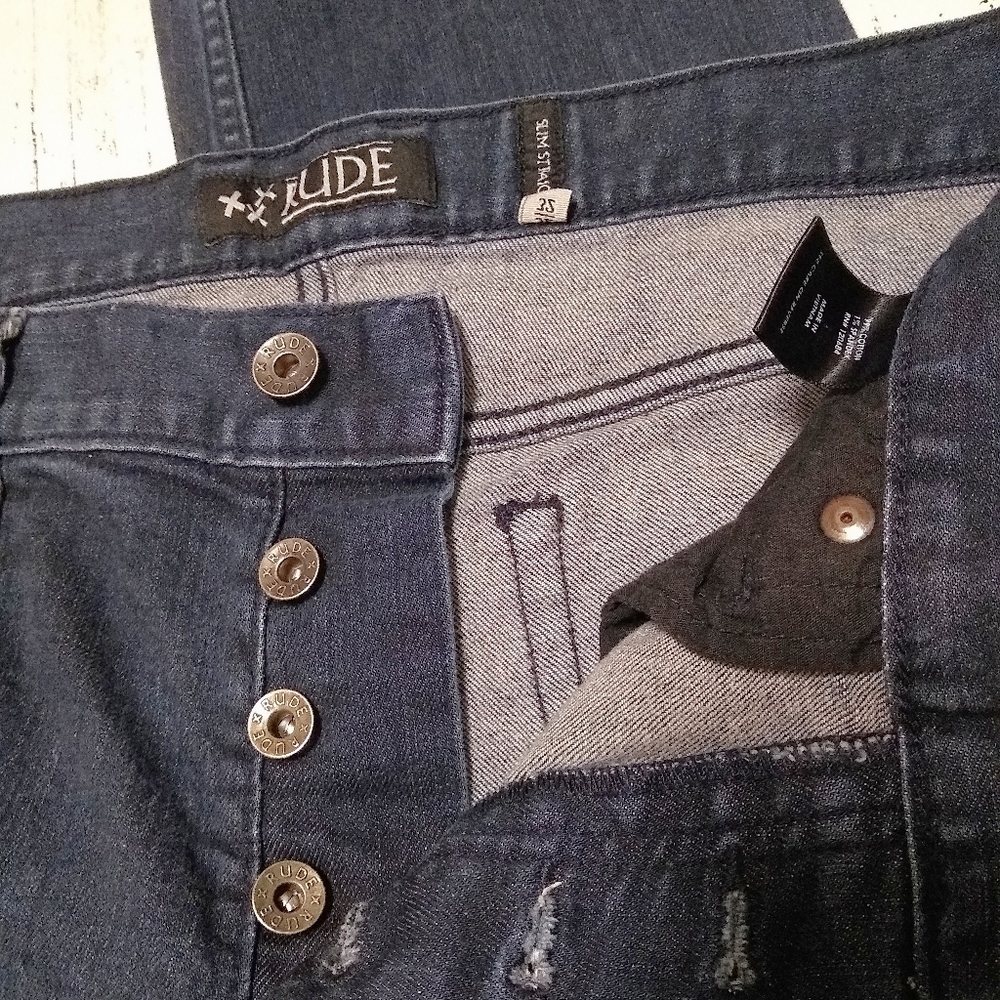 RUDE button fly Slim Straight jeans, 32